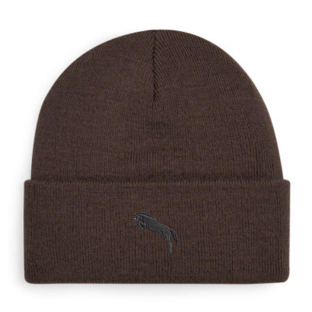 Heytoki Beanie aus Bio-Baumwolle in Chocolate mit gesticktem Pferdemotiv