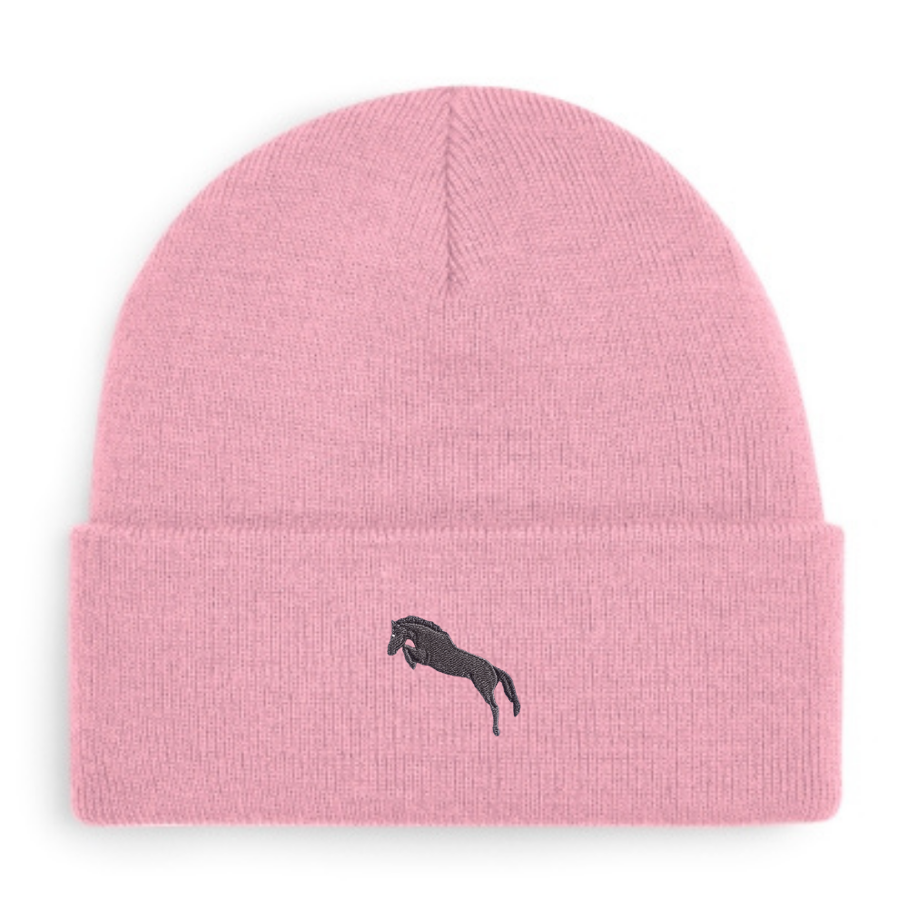 Heytoki Beanie aus Bio-Baumwolle in Dusky Pink mit gesticktem Pferdemotiv
