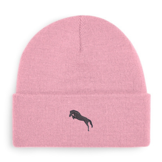 Heytoki Beanie aus Bio-Baumwolle in Dusky Pink mit gesticktem Pferdemotiv