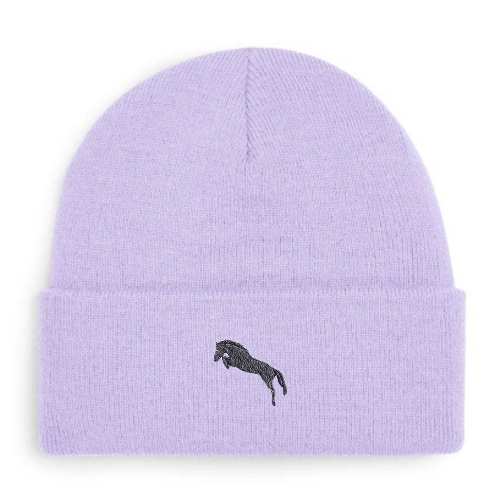 Heytoki Beanie aus Bio-Baumwolle in Lavender mit gesticktem Pferdemotiv