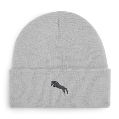 Heytoki Beanie aus Bio-Baumwolle in Light Grey mit gesticktem Pferdemotiv