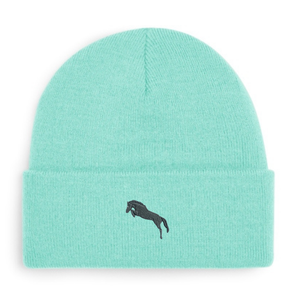 Heytoki Beanie aus Bio-Baumwolle in Mint Green mit gesticktem Pferdemotiv