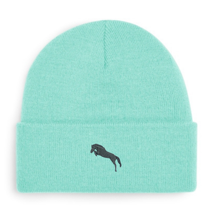 Heytoki Beanie aus Bio-Baumwolle in Mint Green mit gesticktem Pferdemotiv