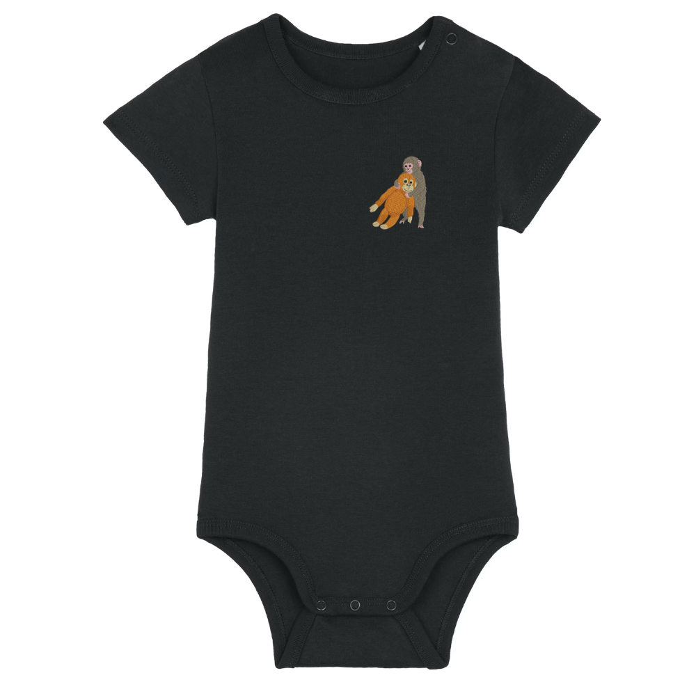 Heytoki Baby-Body aus Bio-Baumwolle in Schwarz mit gesticktem Affenmotiv