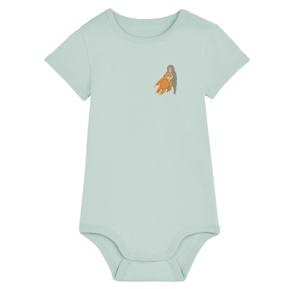 Heytoki Baby-Body aus Bio-Baumwolle in Caribbean Blue mit gesticktem Affenmotiv