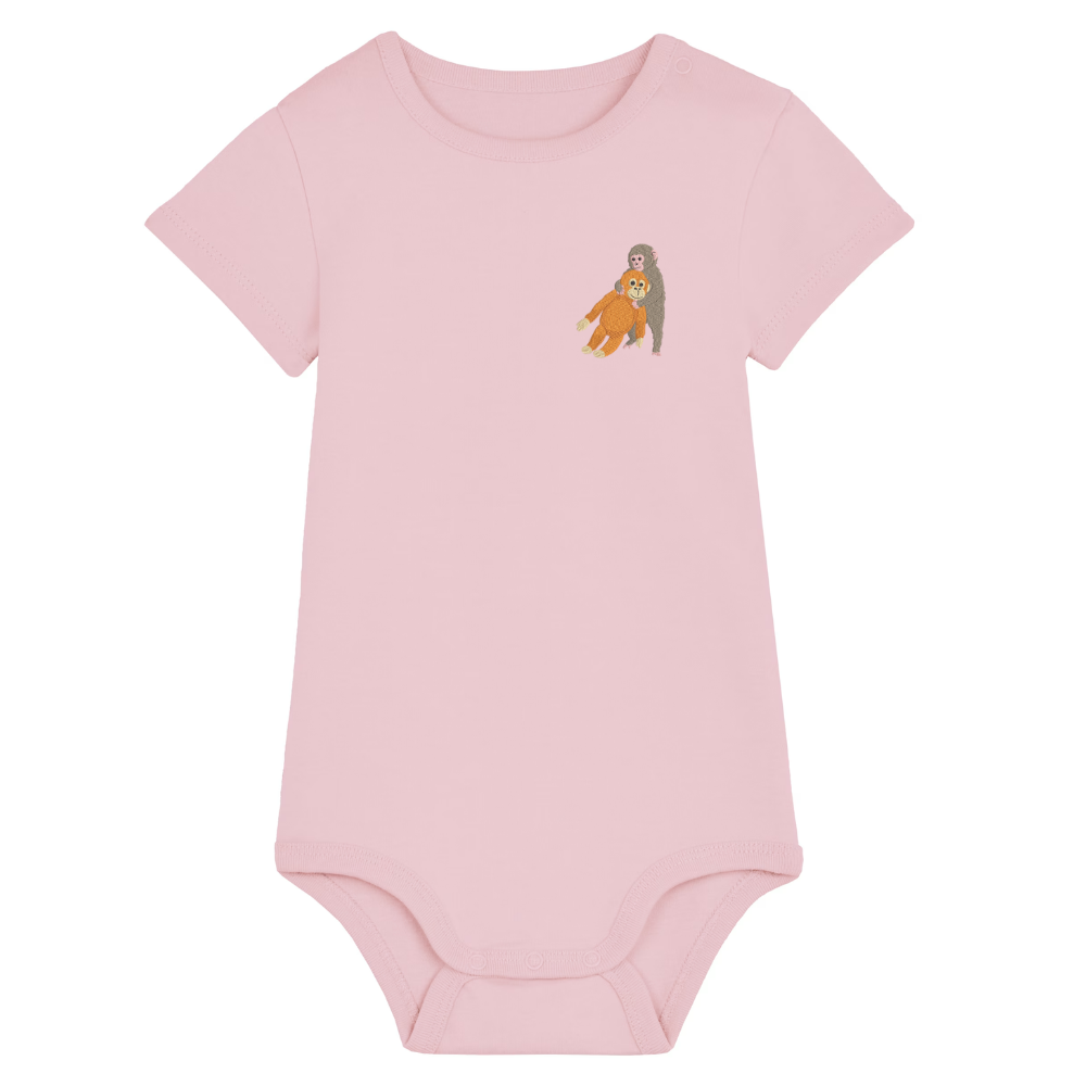 Heytoki Baby-Body aus Bio-Baumwolle in Cotton Pink (Rosa) mit gesticktem Affenmotiv