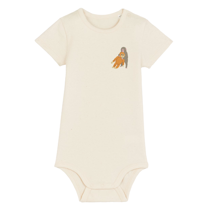 Heytoki Baby-Body aus Bio-Baumwolle in Natural Raw (Naturweiß) mit gesticktem Affenmotiv