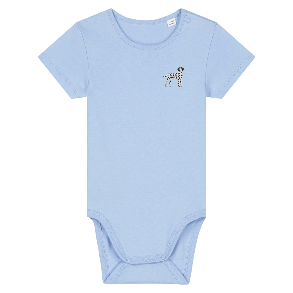 Heytoki Baby-Body in Blue Soul (Hellblau) mit gesticktem Dalmatinermotiv