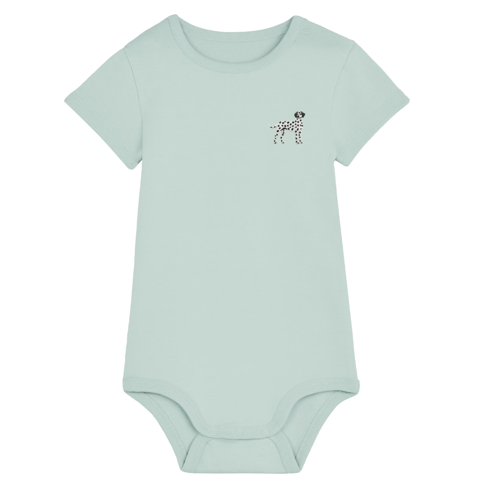 Heytoki Baby-Body in Caribbean Blue mit gesticktem Dalmatinermotiv