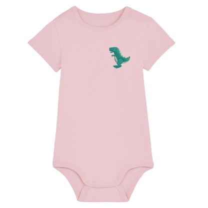 Heytoki Baby-Body aus Bio-Baumwolle in Cotton Pink (Rosa) mit gesticktem Dinosauriermotiv