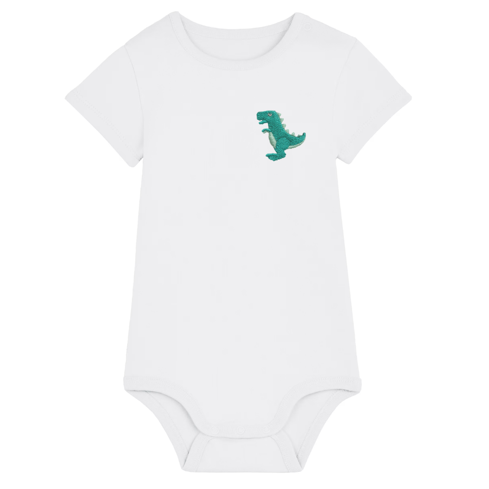Heytoki Baby-Body aus Bio-Baumwolle in Weiß mit gesticktem Dinosauriermotiv