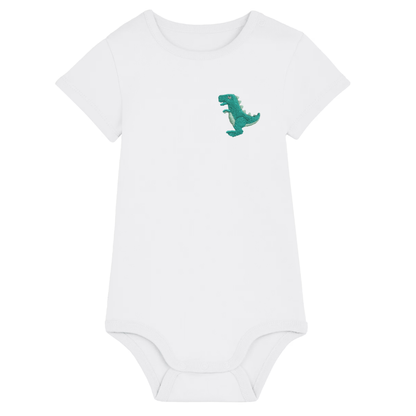 Heytoki Baby-Body aus Bio-Baumwolle in Weiß mit gesticktem Dinosauriermotiv