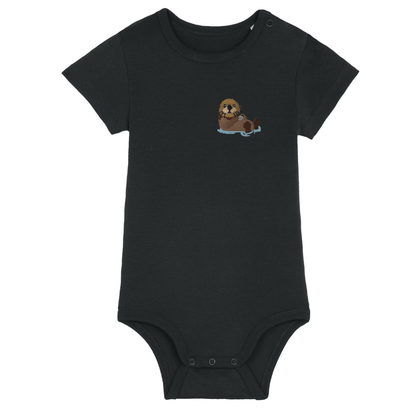 Heytoki Baby-Body aus Bio-Baumwolle in Schwarz mit gesticktem Ottermotiv