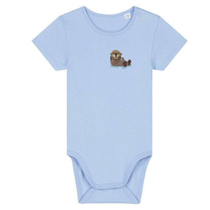 Heytoki Baby-Body aus Bio-Baumwolle in Blue Soul (Hellblau) mit gesticktem Ottermotiv