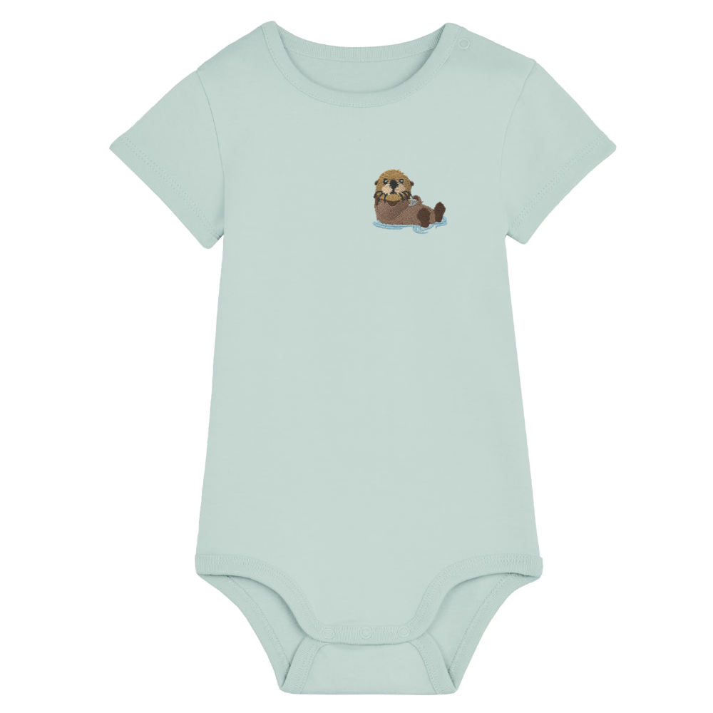 Heytoki Baby-Body aus Bio-Baumwolle in Caribbean Blue mit gesticktem Ottermotiv