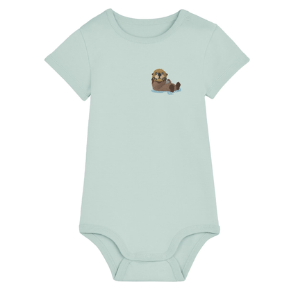 Heytoki Baby-Body aus Bio-Baumwolle in Caribbean Blue mit gesticktem Ottermotiv