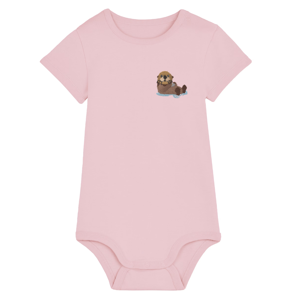Heytoki Baby-Body aus Bio-Baumwolle in Cotton Pink (Rosa) mit gesticktem Ottermotiv