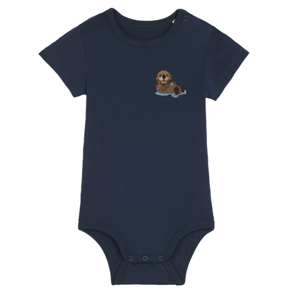 Heytoki Baby-Body aus Bio-Baumwolle in French Navy (Dunkelblau) mit gesticktem Ottermotiv