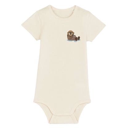 Heytoki Baby-Body aus Bio-Baumwolle in Natural Raw (Naturweiß) mit gesticktem Ottermotiv