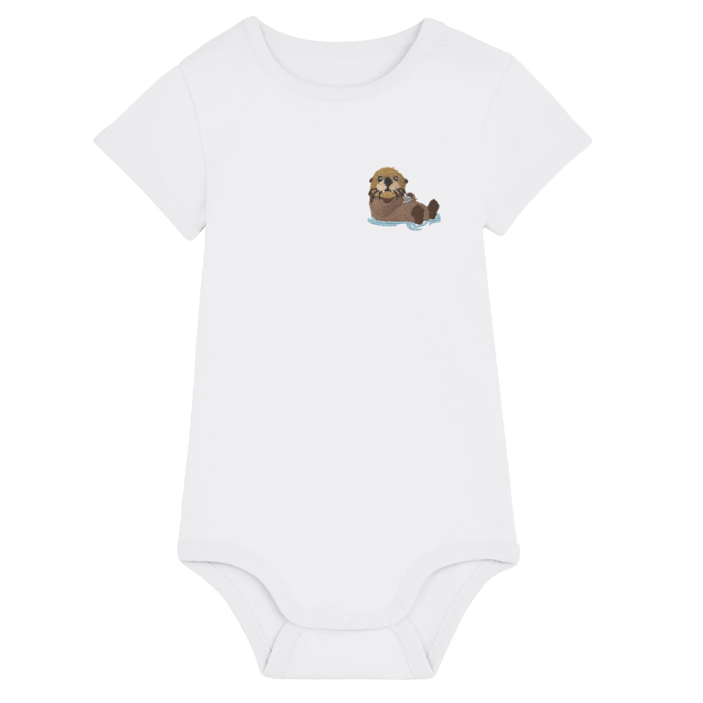 Heytoki Baby-Body aus Bio-Baumwolle in Weiß mit gesticktem Ottermotiv
