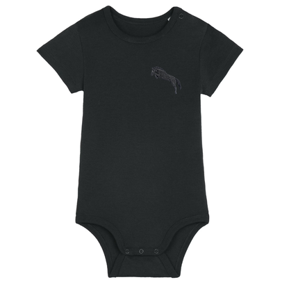 Heytoki Baby-Body aus Bio-Baumwolle in Schwarz mit gesticktem Pferdemotiv
