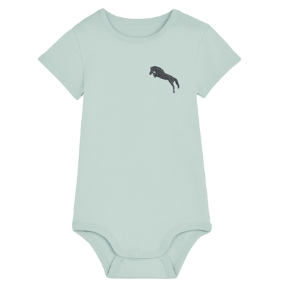 Heytoki Baby-Body aus Bio-Baumwolle in Caribbean Blue mit gesticktem Pferdemotiv