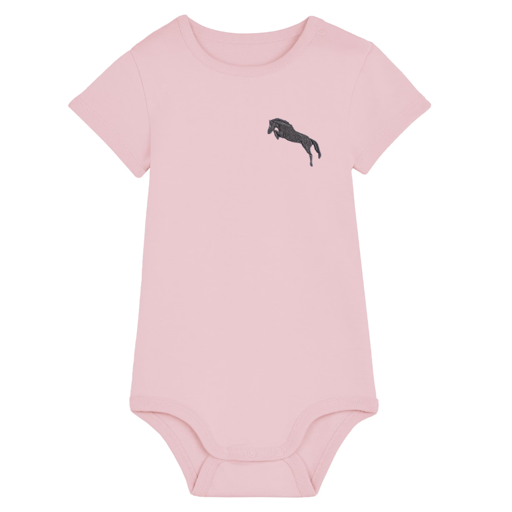 Heytoki Baby-Body aus Bio-Baumwolle in Cotton Pink (Rosa) mit gesticktem Pferdemotiv