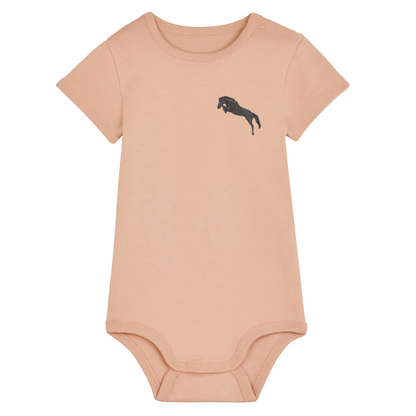 Heytoki Baby-Body aus Bio-Baumwolle in Fraiche Peche (Pfirsich) mit gesticktem Pferdemotiv