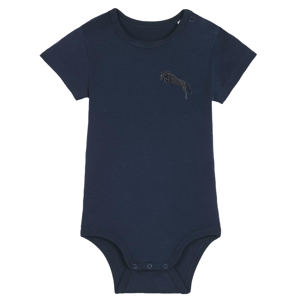 Heytoki Baby-Body aus Bio-Baumwolle in French Navy (Dunkelblau) mit gesticktem Pferdemotiv