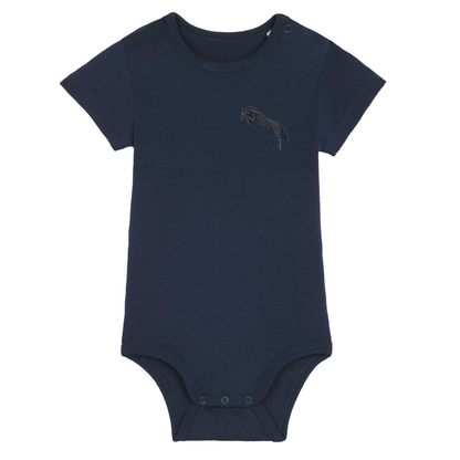 Heytoki Baby-Body aus Bio-Baumwolle in French Navy (Dunkelblau) mit gesticktem Pferdemotiv