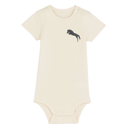 Heytoki Baby-Body aus Bio-Baumwolle in Natural Raw (Naturweiß) mit gesticktem Pferdemotiv