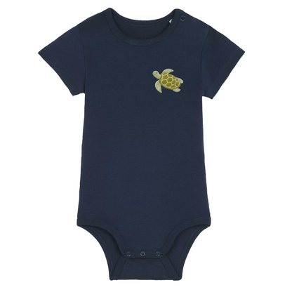 Heytoki Baby-Body aus Bio-Baumwolle in French Navy (Dunkelblau) mit gesticktem Schildkrötenmotiv