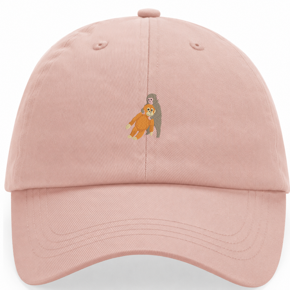 Heytoki Pastell-Cap aus Bio-Baumwolle in Peach mit gesticktem Affenmotiv