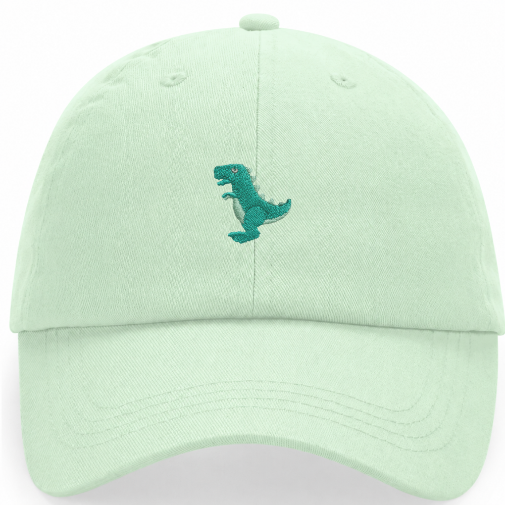 Heytoki Pastell-Cap aus Bio-Baumwolle in Pistachio (Pistaziengrün) mit gesticktem Dinomotiv