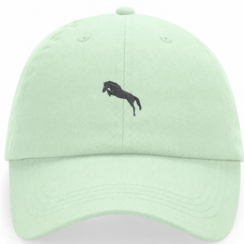 Heytoki Pastell-Cap aus Bio-Baumwolle in Pistachio (Pistaziengrün) mit gesticktem Pferdemotiv