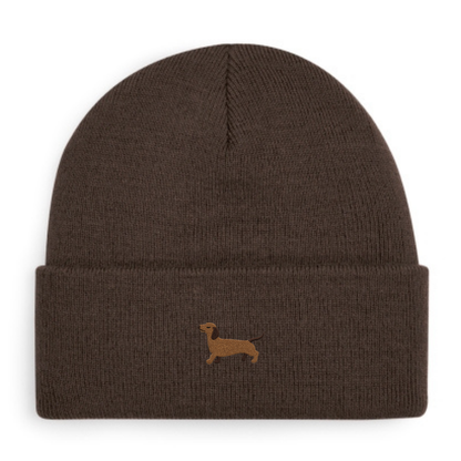 Heytoki Beanie aus Bio-Baumwolle in Chocolate mit gesticktem Dackelmotiv