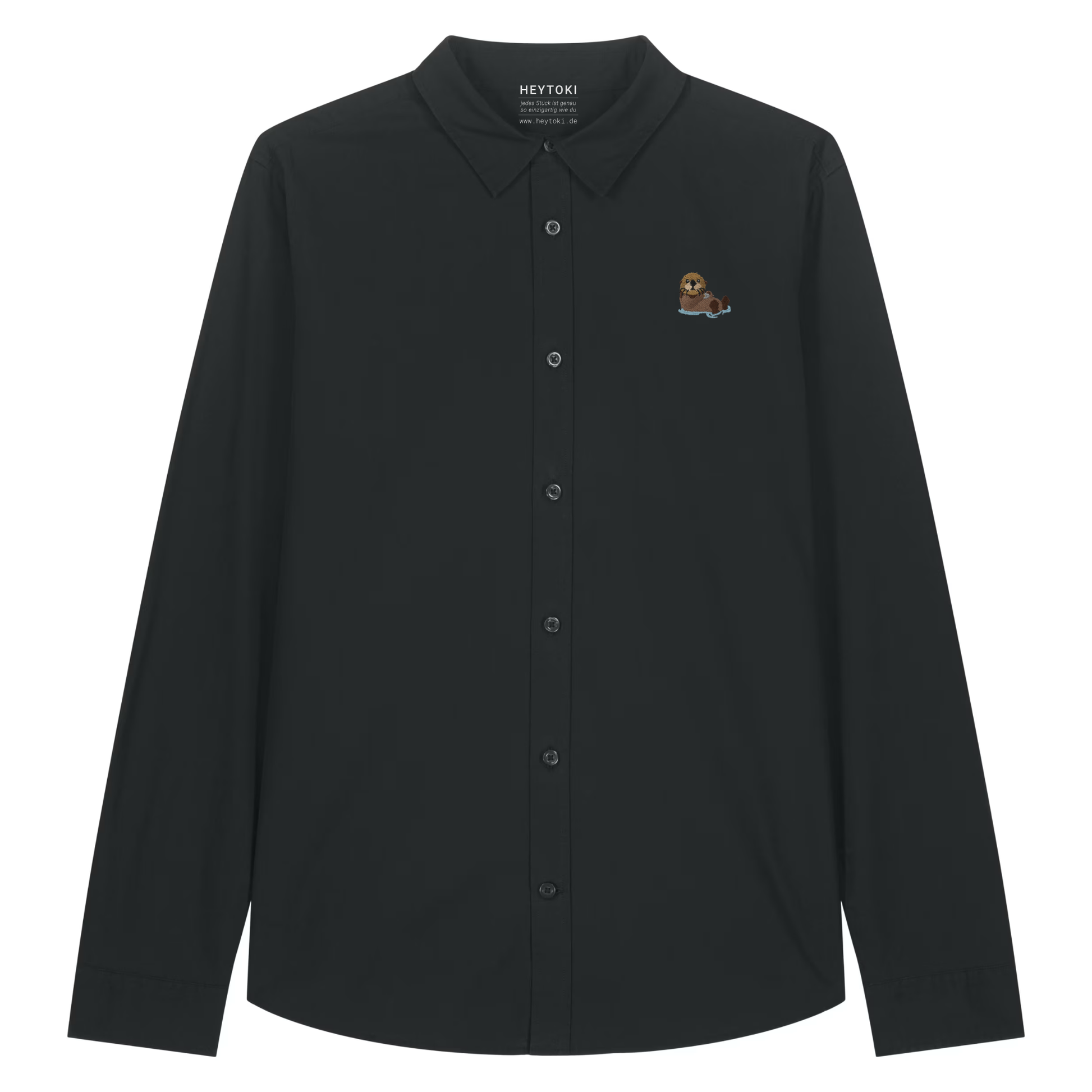 Damen Popeline Hemd mit Otter in Black