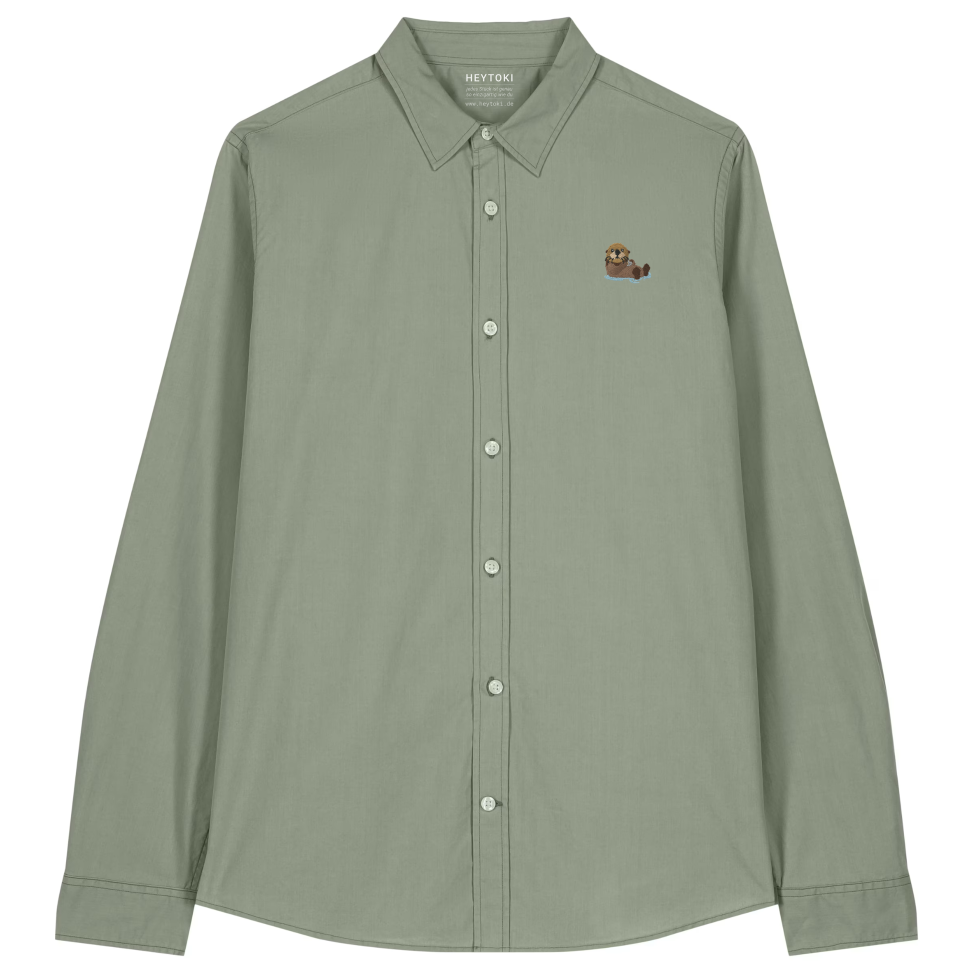 Damen Popeline Hemd mit Otter in Soft Khaki