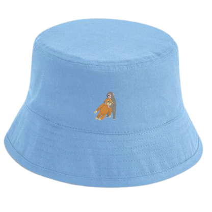 Heytoki Fischerhut aus Bio-Baumwolle in Sky Blue mit gesticktem Affenmotiv