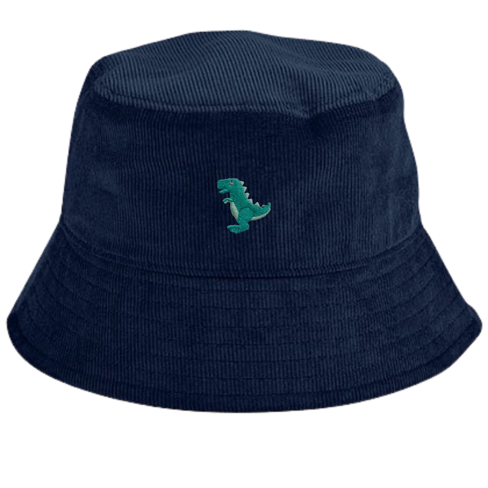 Heytoki Cord-Fischerhut aus Bio-Baumwolle in Navy mit gesticktem Dinomotiv