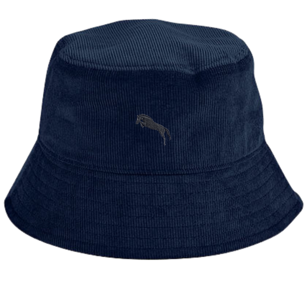 Heytoki Cord-Fischerhut aus Bio-Baumwolle in Navy mit gesticktem Pferdemotiv