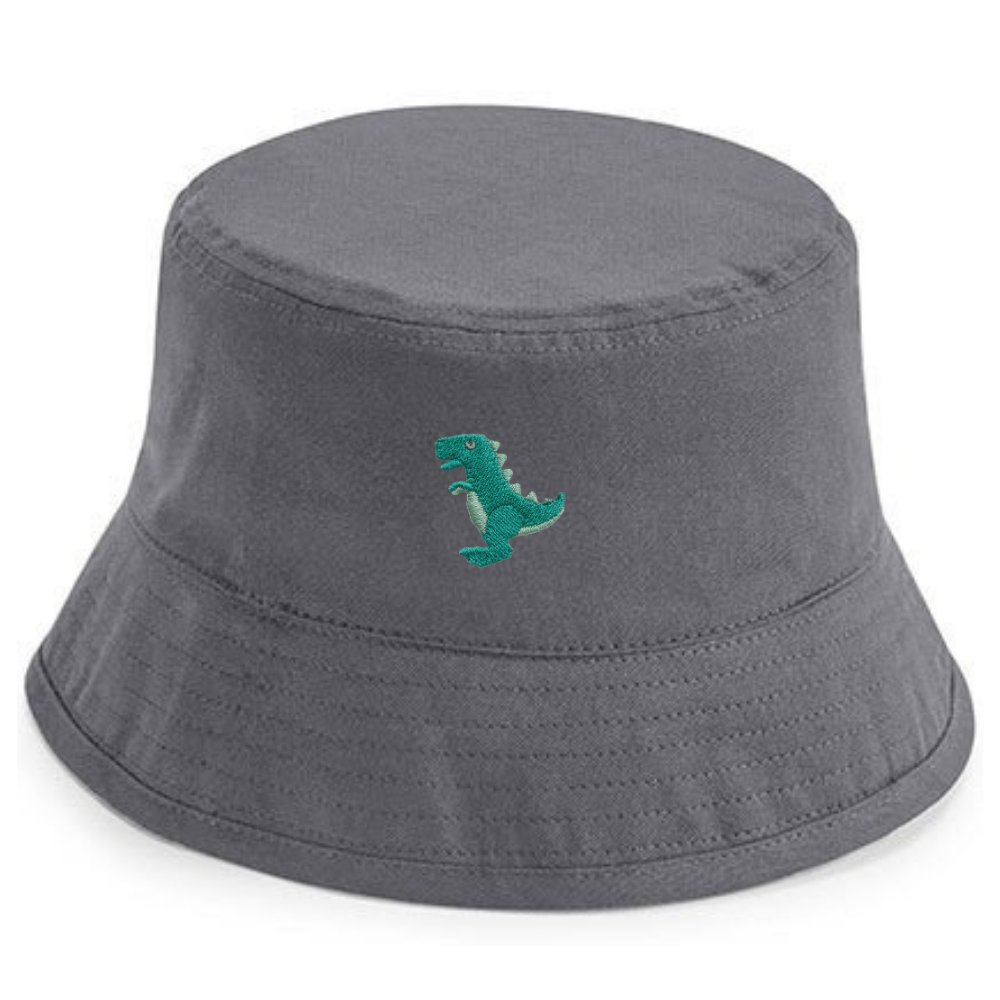 Heytoki Fischerhut aus Bio-Baumwolle in Gray mit gesticktem Dinomotiv