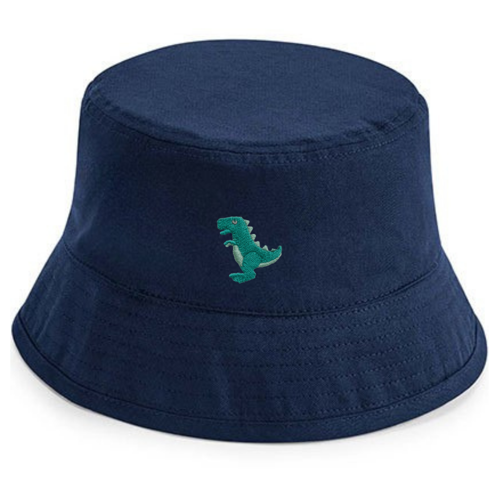 Heytoki Fischerhut aus Bio-Baumwolle in Navy mit gesticktem Dinomotiv