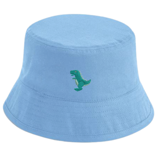 Heytoki Fischerhut aus Bio-Baumwolle in Sky Blue mit gesticktem Dinomotiv