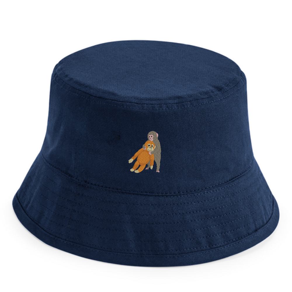 Heytoki Kinder-Fischerhut aus Bio-Baumwolle in Navy (Dunkelblau) mit gesticktem Affenmotiv