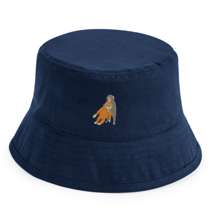 Heytoki Kinder-Fischerhut aus Bio-Baumwolle in Navy (Dunkelblau) mit gesticktem Affenmotiv