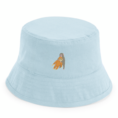 Heytoki Kinder-Fischerhut aus Bio-Baumwolle in Powder Blue (Hellblau) mit gesticktem Affenmotiv