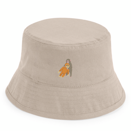 Heytoki Kinder-Fischerhut aus Bio-Baumwolle in Sand mit gesticktem Affenmotiv