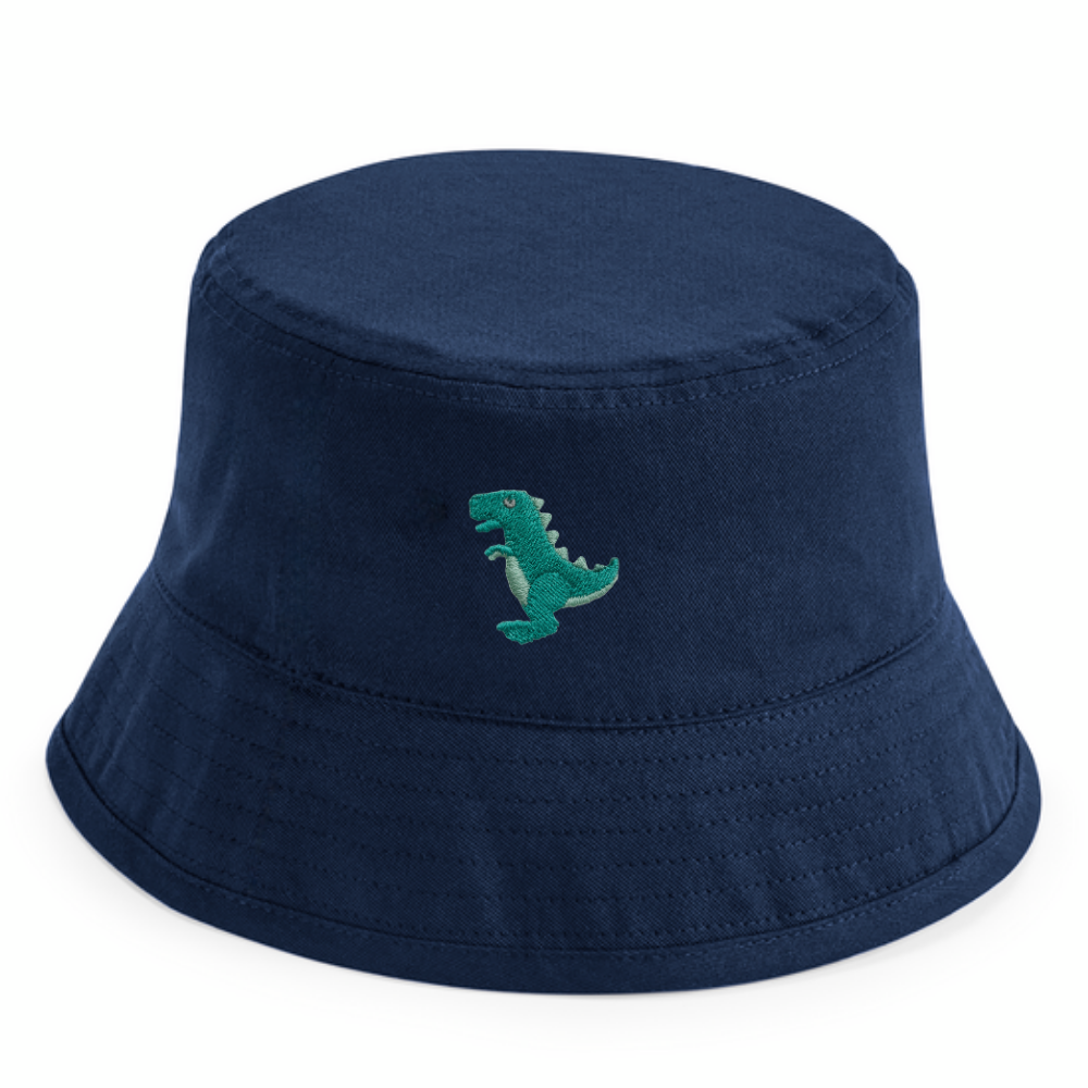 Heytoki Kinder-Fischerhut aus Bio-Baumwolle in Navy (Dunkelblau) mit gesticktem Dinosauriermotiv