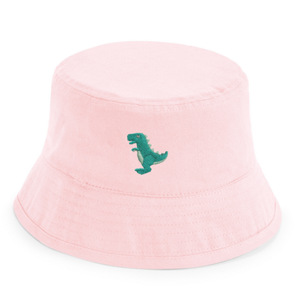 Heytoki Kinder-Fischerhut aus Bio-Baumwolle in Powder Pink (Rosa) mit gesticktem Dinosauriermotiv